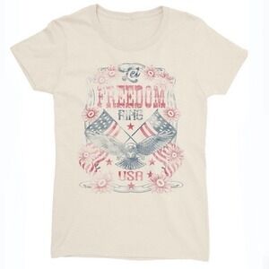 Home Of The Brave Womens Tee 2XL New with Tags Beige Americana Freedom USA Nice